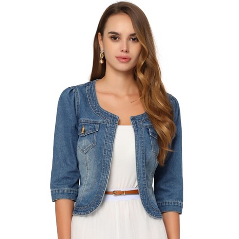 Allegra K Women's Denim Coat Jean Button Front Washed Vintage Jacket Light  Blue Small : Target