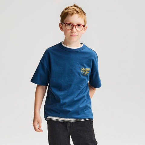 Детские футболки Cat & Jack Boys' Short Sleeve 100% Cotton E-Bike Oversized Graphic T-Shirt - Cat & Jack™ Dark Blue M