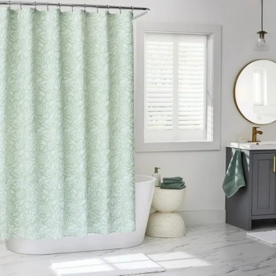 LunaLulinlk Floral Matelasse Shower Curtain, Green