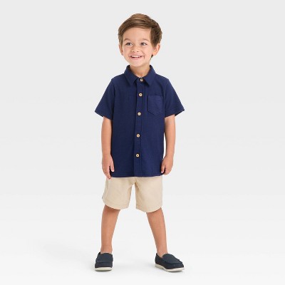 OshKosh B'gosh Toddler Boys' Button Down Top and Woven Shorts Set - Navy Blue/Khaki
