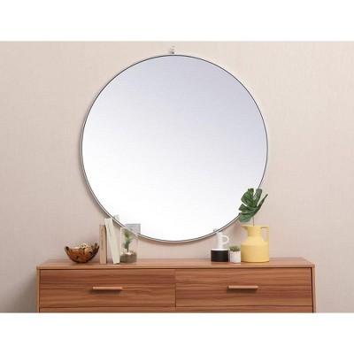 Contemporary Black Wood Frame 45" Round Mirror with Decorative Hook