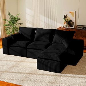 Kayamas 107'' Soft Corduroy Modular L-Shaped Sectional Sofa, 3-Seater Couch with Movable Ottoman for Living Room - 1 of 4
