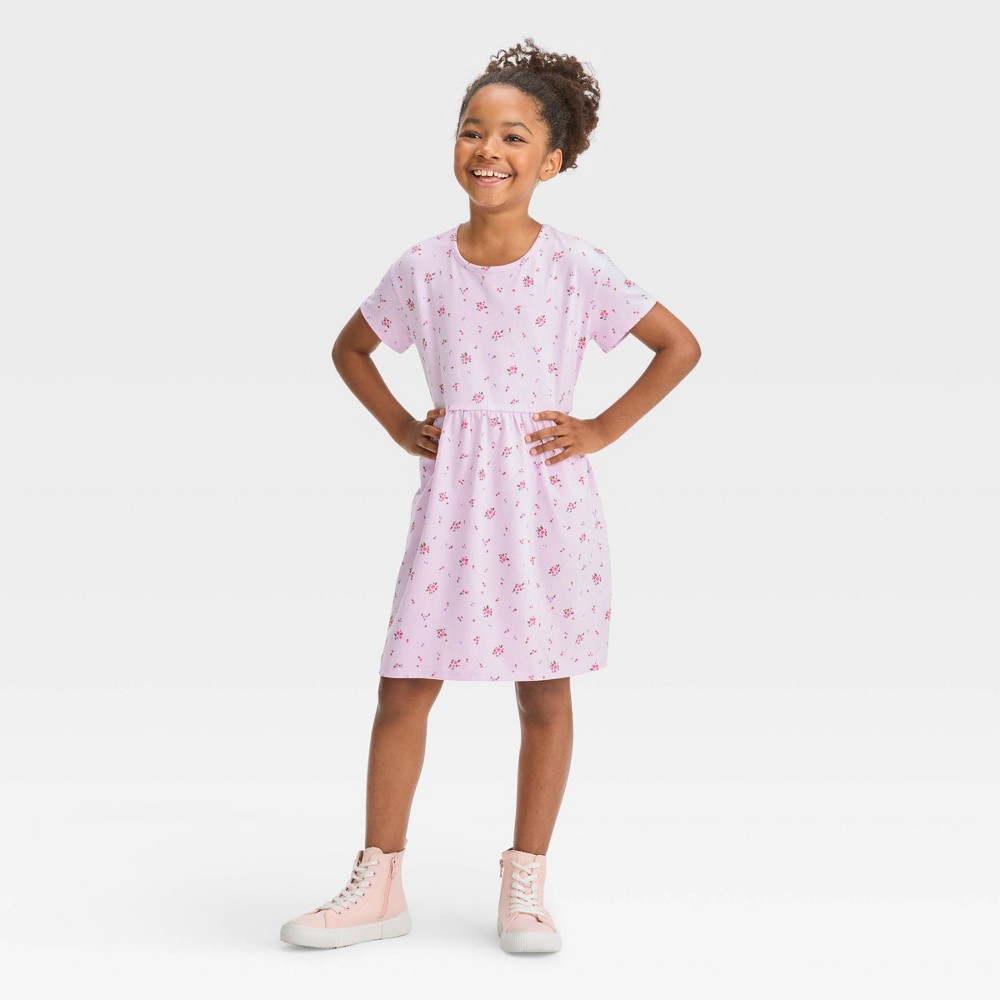 Girls' Relaxed Fit Short Sleeve Knit Dress - Cat & Jack™ Light Lavender L