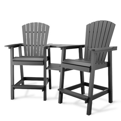 Outdoor Tall Adirondack Chairs Set of 2 HDPE, Paio Adirondack Barstools with Connecting Tray