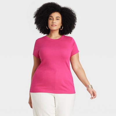 Women's Slim Fit Short Sleeve Ribbed T-Shirt - A New Day™