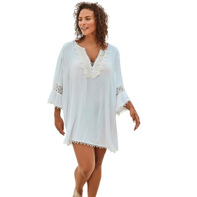 Swim 365 Women’s Plus Size Embroidered Crinkle Cover Up, 26/28 - White ...