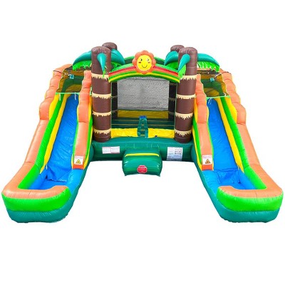 Tropical Inflatable Bounce House with Dual Water Slides