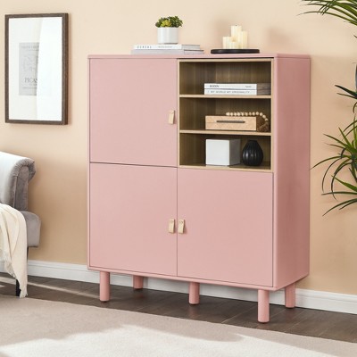 KTMBDW Modern Floor Storage Cabinet with Shelf and Double Door Rust Proof, Living Room Modern Home Furniture Storage Organizer Cabinet