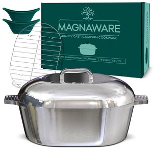 MAGNAWARE 10 Qt Cast Aluminum Oval Dutch Oven with Lid – Serves 12-16 – Ideal for Cajun Cooking, Roasts, Stews & More - 1 of 4