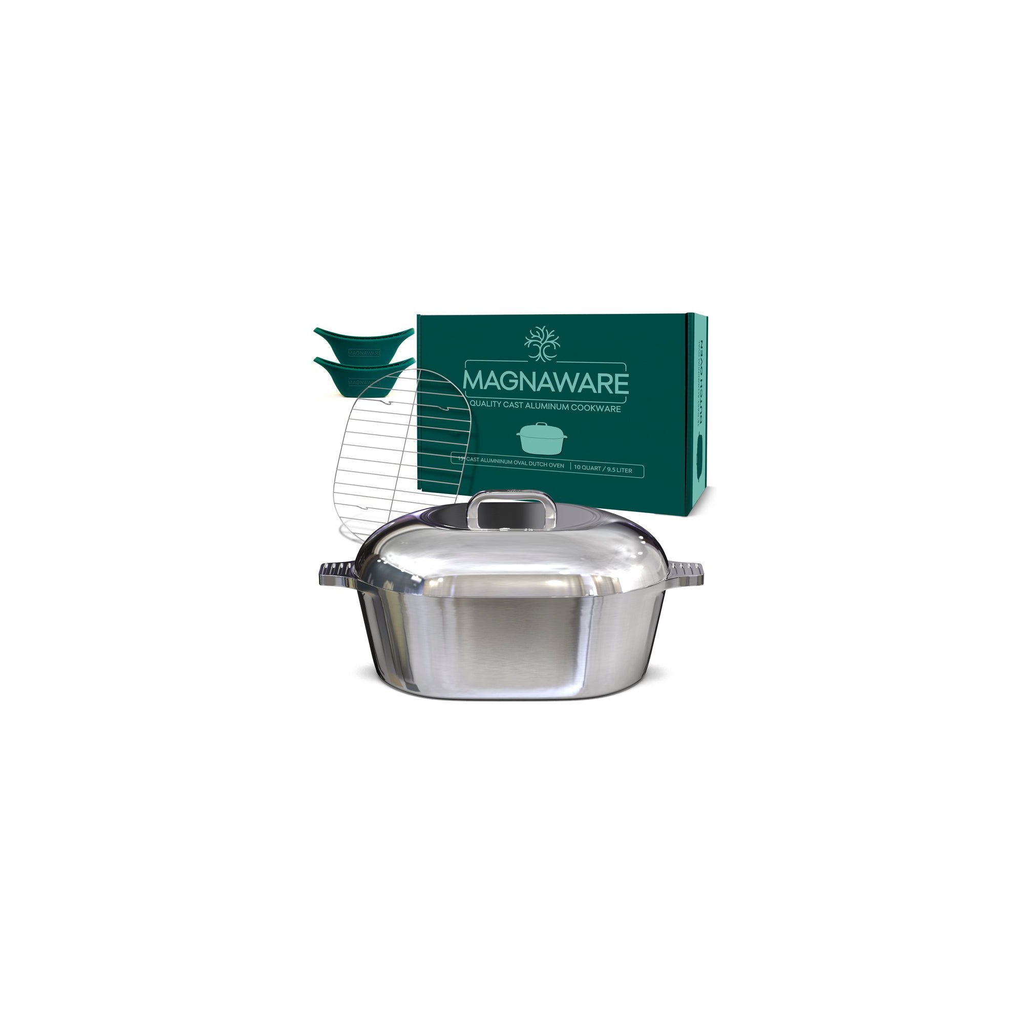 MAGNAWARE 10 Qt Cast Aluminum Oval Dutch Oven with Lid – Serves 12-16, Roasts, Stews & Cajun Cooking