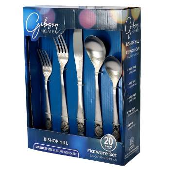 Gibson Home Bishop Hill 20 Piece Stainless Steel Floral Flatware Set in Matte Silver