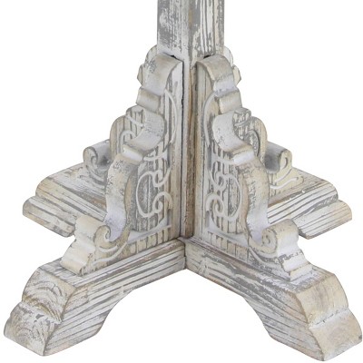 Gray Intricately Carved Scroll Round Wood Accent Table - 15" x 23"