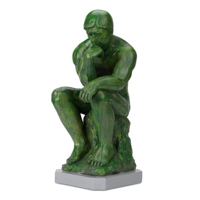 Green Resin Thinker Statue with Solar Spotlight