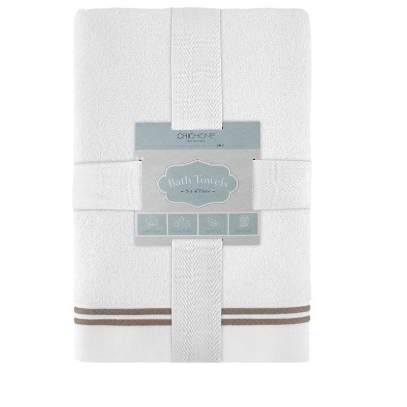 Chic Home Vivian 3 Piece Stripe Bath Towel Set, White-Taupe, 5 of 7