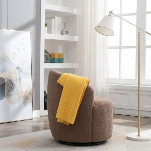 25.6"Swivel Accent 360°Swivel  Armchair Barrel Chair With Black Powder Coating Metal Ring，White+Velvet - 1 of 4