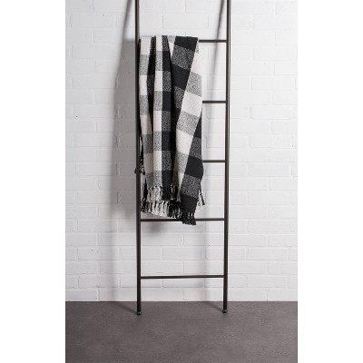 Black and White Cotton Buffalo Check Throw Blanket with Tassels