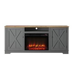 Farmhouse Wooden with Electric Fireplace Gray - Festivo: Entertainment Center, Holds TV Stand for TVs up to 75" - 1 of 4