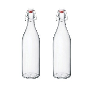 Bormioli Rocco Giara Beverage Bottle, 33.75 oz (Set of 2) - Leakproof Glass Container - Stylish Drinkware Storage for Kitchen/Restaurant - (Clear) - 1 of 4