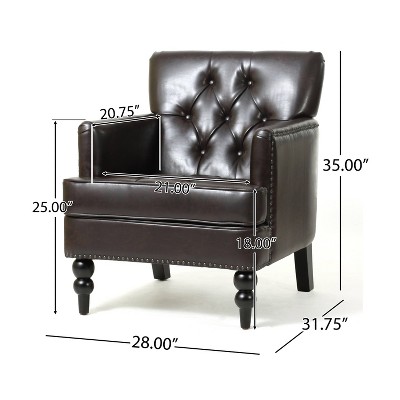 Elegant Malone Handcrafted Brown Leather & Wood Accent Chair