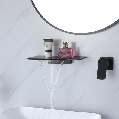 Munora Waterfall Wall Mount Matte Black Single Handle Bathroom Sink Faucet Solid Brass