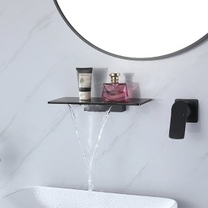Munora Waterfall Wall Mount Matte Black Single Handle Bathroom Sink Faucet Solid Brass - 1 of 4