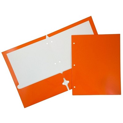 JAM Paper Laminated Glossy 3 Hole Punch Two-Pocket School Folders Orange 385GHPORC