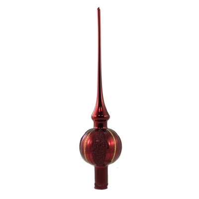 Inge Glas 11.5" Stripe Oxblood Finial Tree Topper Christmas  -  Tree Toppers