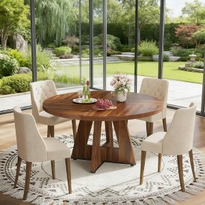 ORRD 47 Inch Round Dining Table for 4-6, Wood Pedestal Table with Walnut Finish for Kitchen and Small Space，Walnut - 1 of 4