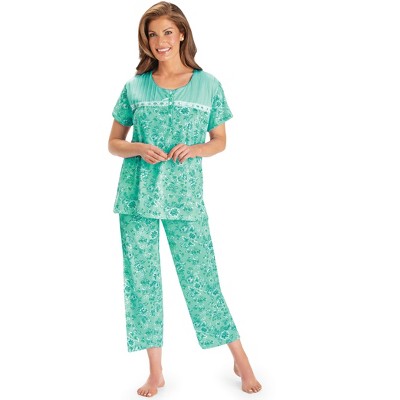 Collections Etc Lace Trim Floral Print 2-Piece Capri Pajama Set