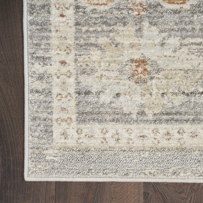 Vintage Gray Synthetic Persian Runner Rug with Fringe Edges