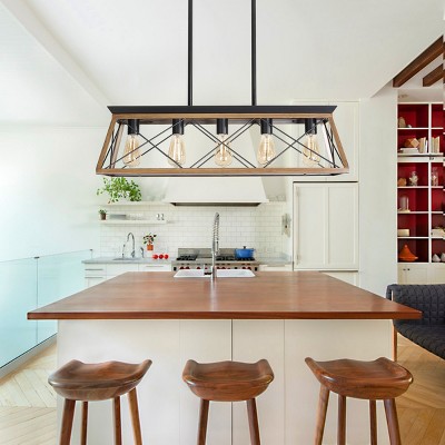 31"H Farmhouse 5-Lights Vintage Metal Pendant Light, Adjustable Metal Cage Chandeliers,Ceiling Lights Light Fixtures -The Pop Home