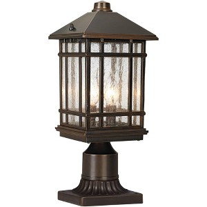 Kathy Ireland Sierra Craftsman Rustic Farmhouse Outdoor Post Light Rubbed Bronze 14" Seedy Glass for Exterior Barn Deck House Porch Yard Patio Home - 1 of 4