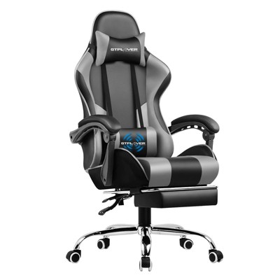 Gaming Chair with Footrest and Ergonomic Lumbar Massage Pillow PU Leather Office Chair - GTRACING