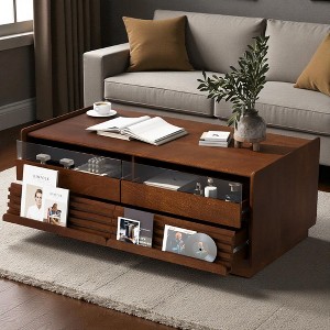 Mshliw 47.2" Modern Rectangle Coffee Table with 4 Drawers & 2 Display Shelves, Fluted Wood Design & Tempered Glass for Living Room - 1 of 4