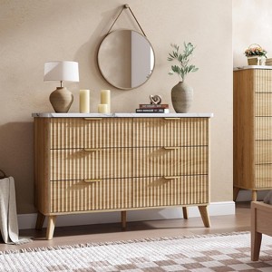 GAOMON 47.2" Tall Fluted Dresser with 6 Deep Drawers,Modern Curved Profile Wooden Storage Chest for Multi-Room Use - 1 of 4