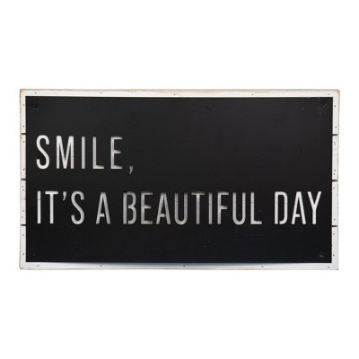 "Smile, It's a Beautiful Day" Black Metal and Wood Wall Décor - Foreside Home & Garden