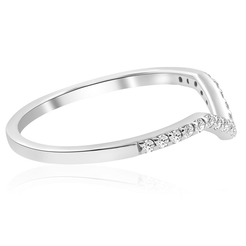 Pompeii3 1/4ct Diamond Curved V Shape Ring Stackable Wedding Band 10k White Gold, 3 of 6
