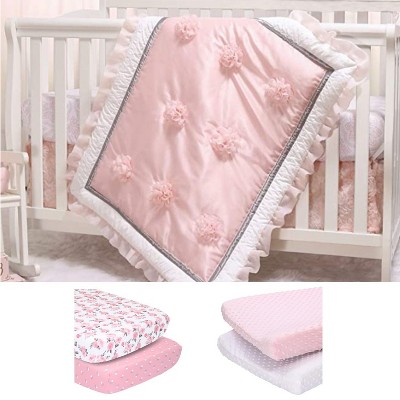 The Peanutshell Arianna Crib Bedding Set, Pink Floral, 4pc to 12 Pc, For Girls