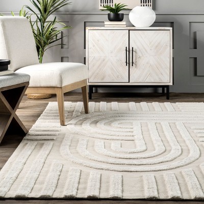 Handmade Ivory Wool Blend Tufted Rectangular Rug 8' x 10'