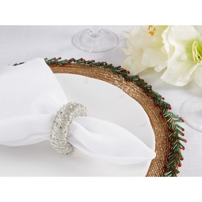 Silver Beaded Glamorous Napkin Rings Set of 4