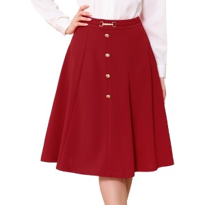 INSPIRE CHIC Women's A-Line Vintage High Waist Pleated Button Decor Midi Skirt - 1 of 4