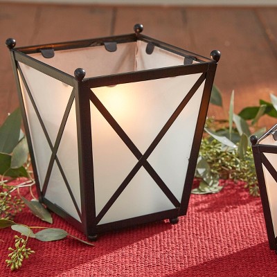 Frosted Glass and Black Iron Tabletop Candle Holder