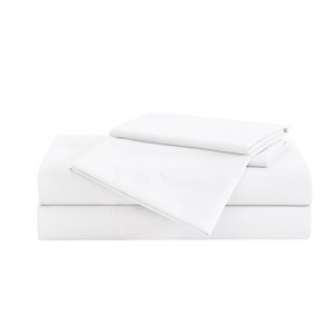 London Fog Split King 5pc Garment Wash Solid Sheet Set White: Microfiber, Machine Washable, 18" Deep Pockets - 1 of 3