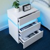ChicFurnit Nightstand Three Drawer Storage Table with Colorful Lighting for Bedroom Use, White, 23.64"*17.93"*8.07" - 2 of 4