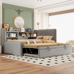Twin Size Upholstered Daybed with Trundle and Storage Shelves - 1 of 4