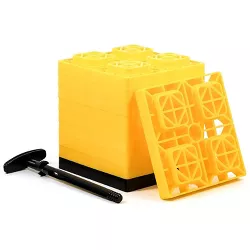 Camco 44512 FasTen 4x2 Durable Plastic RV Mobile Home Camper Leveling Interlocking Stabilizer Blocks with T Handle for Single Tires, Yellow (10 Pack)