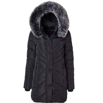 Sportoli Women Long Quilted Plush Lined Outerwear Puffer Jacket Winter Coat with Fur Hood