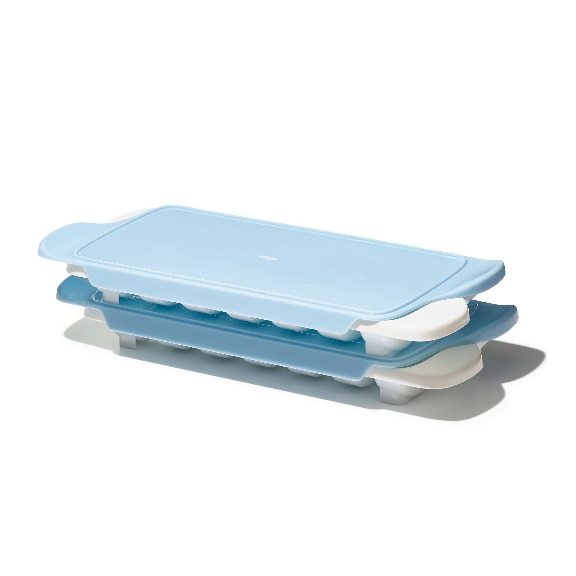 OXO 2pk Ice Cube Tray Light Blue: Plastic, 14 Cavities, Dishwasher-Safe, Ice Tray with Lid
