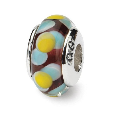 Black Bow Jewelry Glass and Sterling Silver Brown, Blue & Yellow Bead Charm, 13.25mm