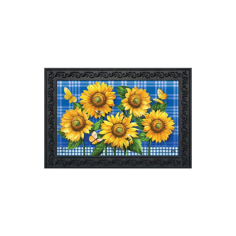 Briarwood Lane Blue Sunflowers Summer Doormat Plaid Floral Indoor Outdoor 30" x 18", 2 of 5